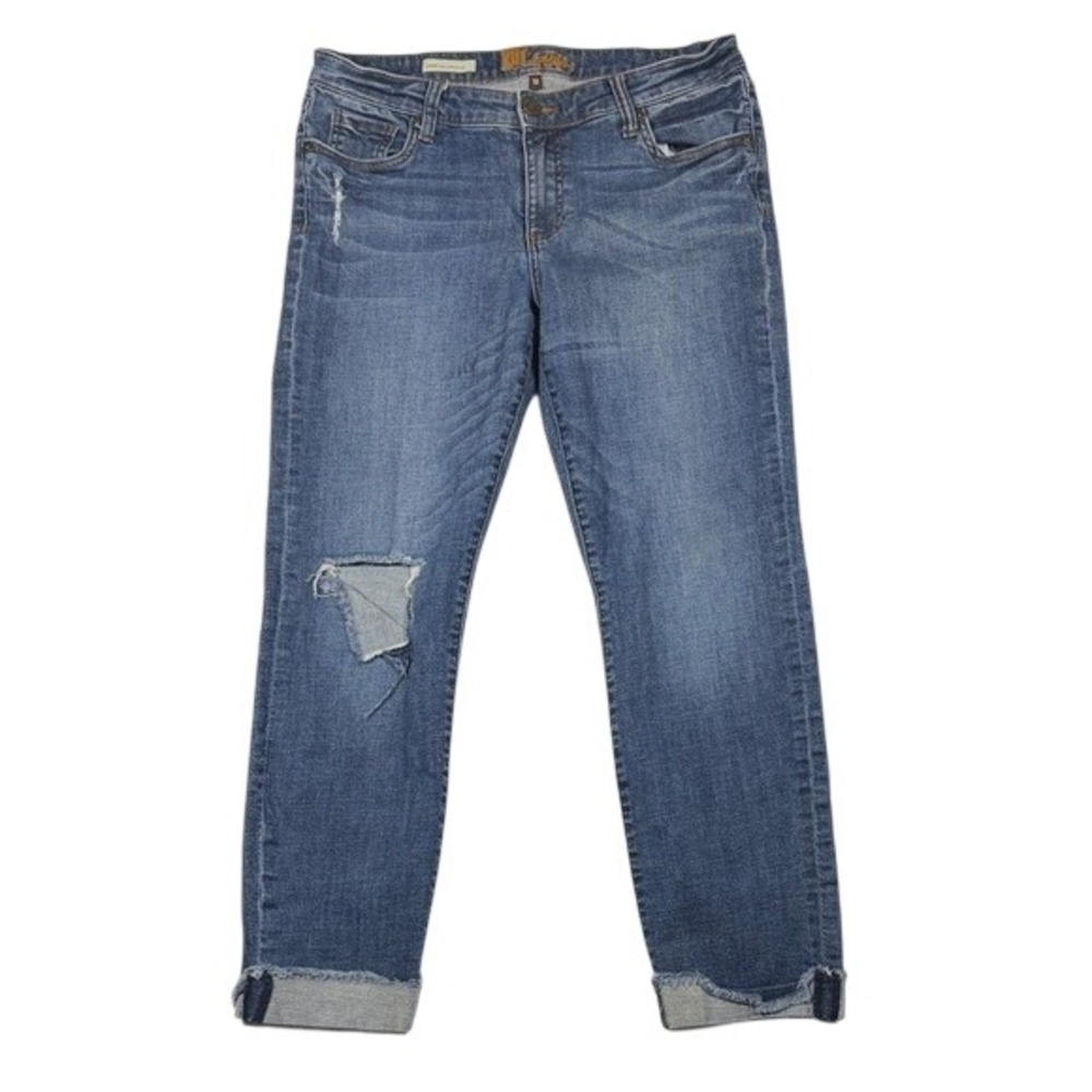 KUT from the Kloth Asher Ankle Straight Leg Distressed Jeans Medium Wash Size 10